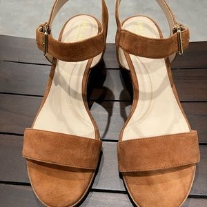 Cole Haan Josie block heel sandal in cognac suede